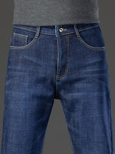 Load image into Gallery viewer, Men's Thickened Winter Fleece Jeans, Loose Straight Leg High Waist Casual Elastic Pants, Warm Long Denim Trousers for Fall & Winter