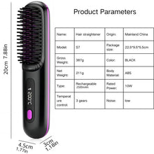 Load image into Gallery viewer, Portable Rechargeable Hair Straightener Brush, Multi-temperature Adjustable Hair Straightener, Straight & Curly Hair Comb, Hair Styling Tool for Home & Travel, Stocking Filler,Gift,