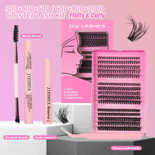 Load image into Gallery viewer, Fluffy Individual Eyelashes Kit Clusters Lashes Set DIY Lash Extension D Curl with Bond and Seal,Remover,Applicator,DIY at Home
