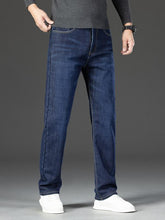 Load image into Gallery viewer, Men's Thickened Winter Fleece Jeans, Loose Straight Leg High Waist Casual Elastic Pants, Warm Long Denim Trousers for Fall & Winter