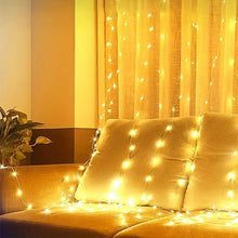 Load image into Gallery viewer, LED Curtain Lights – USB Powered 8 Modes Fairy String Lights with Remote & Timer, Warm White or Multicolour Window & Wall Decoration for Bedroom, Wedding, Party & Christmas Décor,Lighting,Nightlight,Gift
