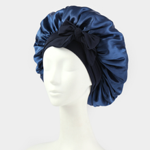 Load image into Gallery viewer, Silk Satin Bonnet for Sleeping – Double Layer Hair Bonnet with Adjustable Tie Band for Women, Protects Natural Curly Hair, Smooth Sleep Cap in Pink, Black, Blue & Brown Elastic Haircare,Gift