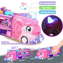 Load image into Gallery viewer, Kids 7-In-1 Unicorn Car Toy with Lights & Music, Foldable Transport Carrier Truck for 1-5 Year Olds, Perfect Gift for Girls,Christmas,Gift