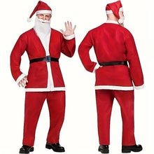 Load image into Gallery viewer, Santa Claus Costume Set for Adults 5 Piece Long Sleeve Felt Red & White Striped Shirt Black Belt Red Hat Beard Perfect for Christmas Festive Season,Christmas Party Accessories
