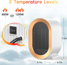 Load image into Gallery viewer, Electric Heater, Heaters for Home, 1200W Energy Efficient Space Silent Room Heater, Portable Ceramic Fan Heaters, Thermostat 2 Modes, Overheat & Tip Over Protection, for Bedroom, White