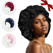 Load image into Gallery viewer, Silk Satin Bonnet for Sleeping – Double Layer Hair Bonnet with Adjustable Tie Band for Women, Protects Natural Curly Hair, Smooth Sleep Cap in Pink, Black, Blue & Brown Elastic Haircare,Gift
