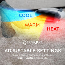 Load image into Gallery viewer, CUQOO Portable Flat Fan Heater - 2000W Room Heater with 3 Heat Settings and Overheat Protection, Horizontal Fan Heaters, Electric Space Warmer for Bedroom Indoor Use