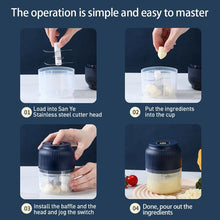 Load image into Gallery viewer, Electric Garlic Chopper 300ML Portable Mini Food Processor with 4 Sharp Blades – Cordless USB Rechargeable Vegetable Chopper for Garlic, Onion, Ginger, Chili, Meat, Spices & Baby Food, Quick Kitchen Blender Gadget,For home,Gift