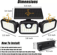 Load image into Gallery viewer, Solar Lights Outdoor, 3 Adjustable Heads Solar Security Lights Outdoor Motion Sensor, IP65 Waterproof Solar Powered Flood Ligh for Pathway Yard Garage Patio Porch