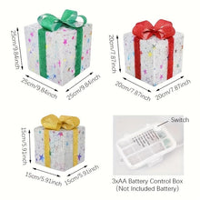 Load image into Gallery viewer, 3 Piece Christmas Light Gift Box Set with Remote Control, Festive Ribbon Decorations, Indoor Outdoor Use, Warm Glowing Lights,Christmas decorations,Decor,Light,Christmas present