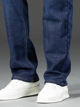 Load image into Gallery viewer, Men's Thickened Winter Fleece Jeans, Loose Straight Leg High Waist Casual Elastic Pants, Warm Long Denim Trousers for Fall & Winter