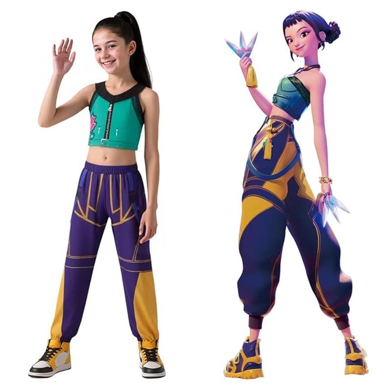 Kids Kpopp Demon Hunters Rumi Zoey Mira Cosplay Huntrix Costume For Girls Clothes Stage Idol Roleplay Halloween Carnival Suit Girls Halloween Costume Dress