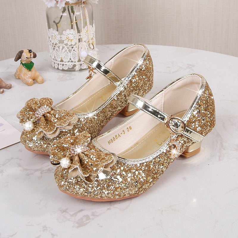 Girl's Rhinestone Decorated Bowknot Design Mary Jane Flats, Cute Sequins Decorated Princess Shoes for Party, Fashionable Shoes for Girls, Valentine's Day, Gift Valentine's Day Gift