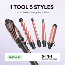 Load image into Gallery viewer, 5 in 1 Curling Wand Set, Multi Hair Curler Set with Thermal Brush and 4 Interchangeable Ceramic Curling Tongs(13-32 mm), Instant Heat Up Curling Iron (Rose Gold)
