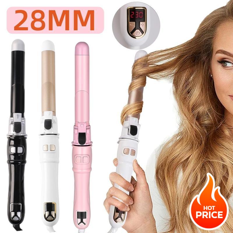 Automatic Rotating Hair Curler, hair waver, 28MM Self Curling Wand Iron with LCD Display 100-230℃, Instant Heat Ionic Curling Iron, Comfort Hair Styling Tool for Home & Salon Use, Hairdressing Tool for Gifts, for Beach Waves Pink