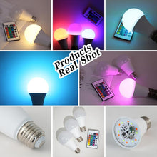 Load image into Gallery viewer, 16 Colors RGB Bulb LED Multicolor Bulb E27 Base 220V Household Lighting Dimmable 24 Key Remote Control Atmosphere Neon Light flood night
