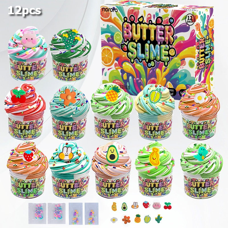 DIY Butter Slime Kit,  Soft and Non-Sticky, Scented Slime for Girl Boys,12pcs/set With decorative small parts,A pleasant parent-child time,Gift