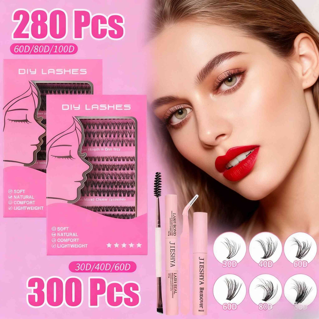 Fluffy Individual Eyelashes Kit Clusters Lashes Set DIY Lash Extension  D Curl with Bond and Seal,Remover,Applicator，DIY at Home
