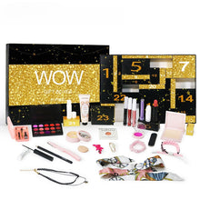 Load image into Gallery viewer, 24 Days of Beauty Christmas AdventCalendar -24 Delightful Beauty Gifts IncludingEyeshadows Lipsticks &amp; More with Interchangeable Compact Nail Polish Glitter Nail Polish Lipstick LipLiner Lip Balm Lip Gloss Tubes Eyeshadow 24 Set  Christmas gift
