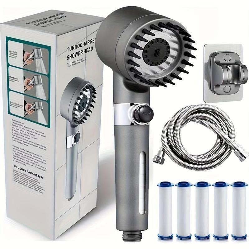 High Pressure Ion Shower Head with Built in Filter Turbo Charger and Adjustable Spray Modes Handheld Powerful Shower Head
