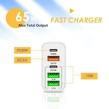 Load image into Gallery viewer, Total 65W Smartphone Fast Charger Head, 2PD+3USB Multi-port Cellphone Fast Charging Head,  Portable Charger for IPhone, Fast Charging Adapter, Travel Accessories Essential,Travel product
