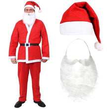 Load image into Gallery viewer, Santa Claus Costume Set for Adults 5 Piece Long Sleeve Felt Red &amp; White Striped Shirt Black Belt Red Hat Beard Perfect for Christmas Festive Season,Christmas Party Accessories
