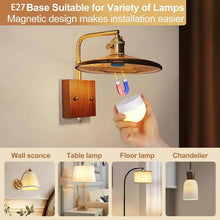 Load image into Gallery viewer, E27 Rechargeable Light Bulb with Remote and Timer, Battery Backup Bulb for Sconces and Lamps, Magnetic Bulbs for Non-Hardwired Fixture, 3 Color Temperatures + 15 RGB Colors, Dimmable, 1 Pack, Smart LED Light
