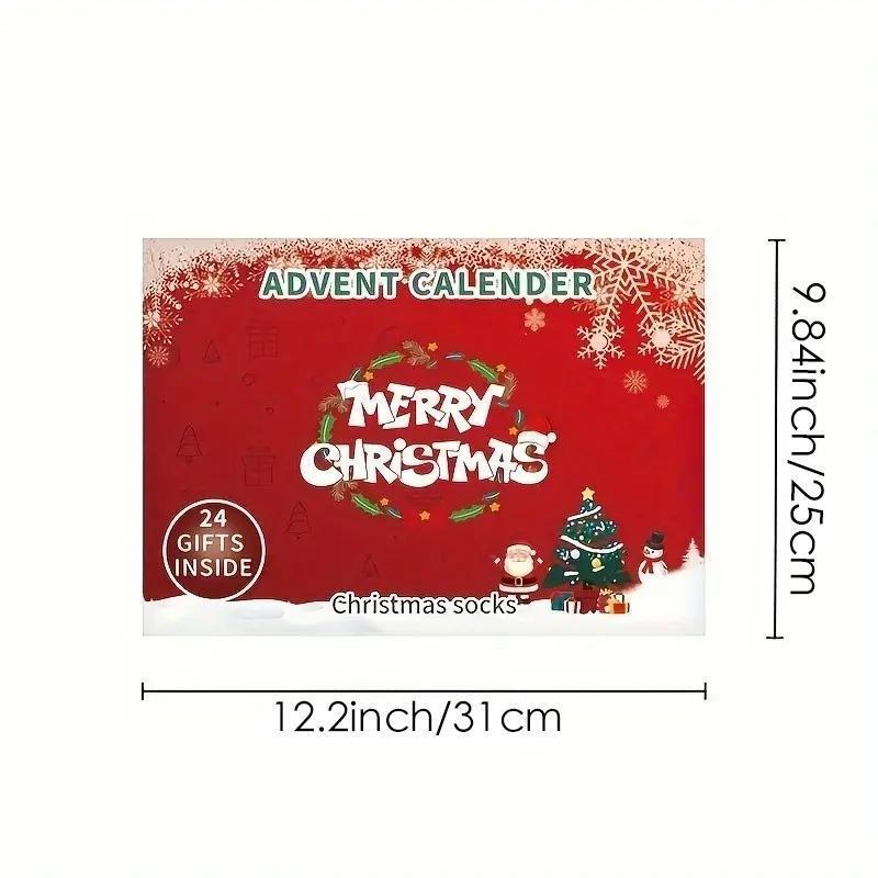 12Pairs Socks Holiday Surprise Calendar,24 days advent calendar, Christmas & New Year Countdown, 24 Days Gift Set, No Power Needed, Durable Material
