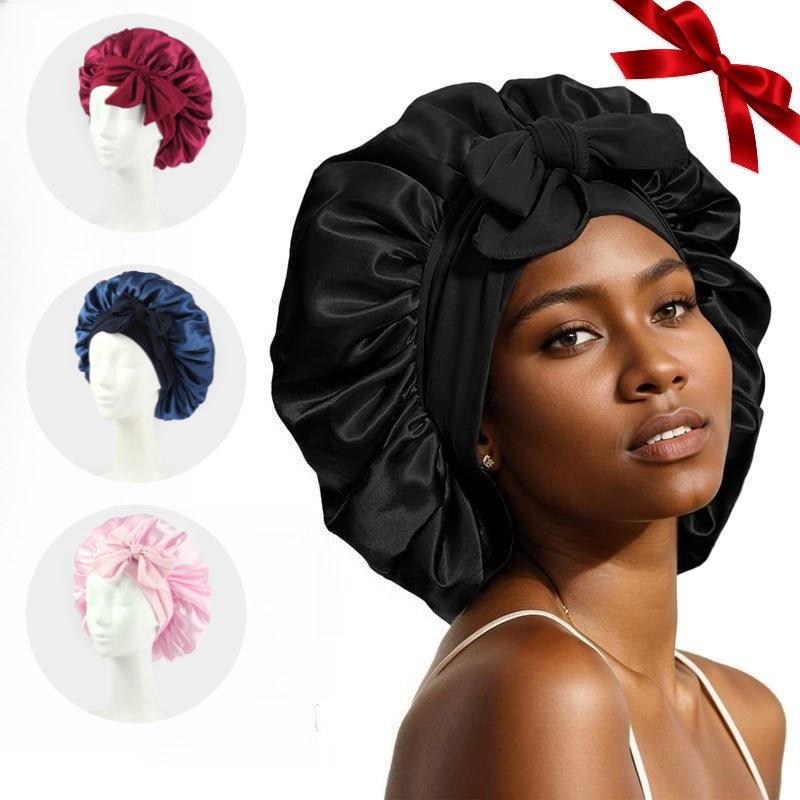 Silk Satin Bonnet for Sleeping – Double Layer Hair Bonnet with Adjustable Tie Band for Women, Protects Natural Curly Hair, Smooth Sleep Cap in Pink, Black, Blue & Brown Elastic Haircare,Gift