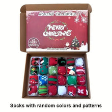 Load image into Gallery viewer, 12Pairs Socks Holiday Surprise Calendar,24 days advent calendar, Christmas &amp; New Year Countdown, 24 Days Gift Set, No Power Needed, Durable Material
