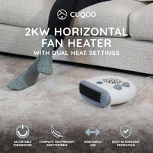 Load image into Gallery viewer, CUQOO Portable Flat Fan Heater - 2000W Room Heater with 3 Heat Settings and Overheat Protection, Horizontal Fan Heaters, Electric Space Warmer for Bedroom Indoor Use
