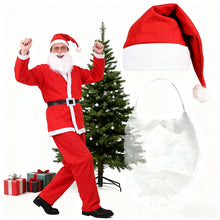 Load image into Gallery viewer, Santa Claus Costume Set for Adults 5 Piece Long Sleeve Felt Red &amp; White Striped Shirt Black Belt Red Hat Beard Perfect for Christmas Festive Season,Christmas Party Accessories
