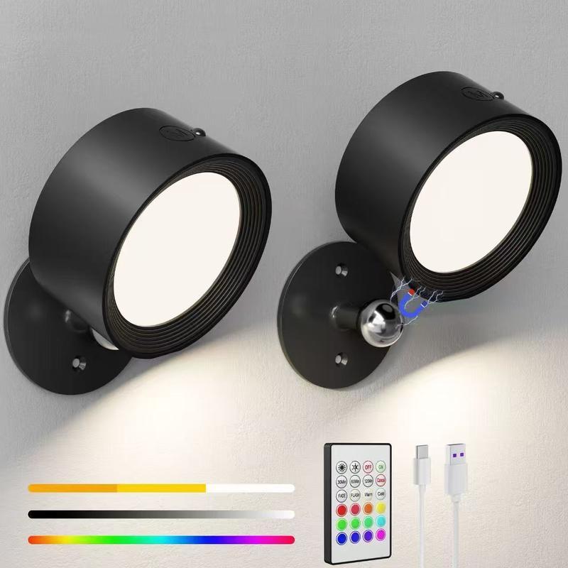 2 Count-Magnetic RGB Wall Lights, LED Wall Lamp with USB Port, Rechargeable Battery Dimmable Wall Light, Adjustable Brightness, Home Decor Lighting Fixture,Ambient wall lamp,lamp light