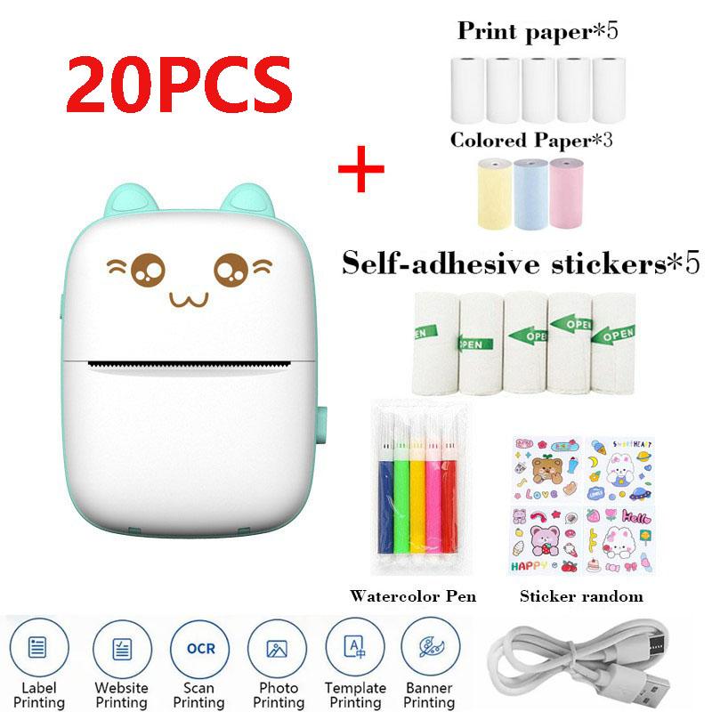 20pcs,Durable Cute Cartoon Design Printing Machine Portable Instant Print Thermal Printer, Mobile Wireless Label Printer, Inkless Portable Printer, for Ios & Android Smart Phone, Mini Ink Free Mini Printer, Picture Printer, Smartphone Photo Printer, Toys