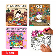 Load image into Gallery viewer, 3 pcs:Spooky Cutie&amp;Spooky Vibes&amp;Trippy Groovy,Coloring Book for Adults and Teens Featuring Adorable Creepy Creatures in Cozy Hygge Moments for Relaxation Gift
