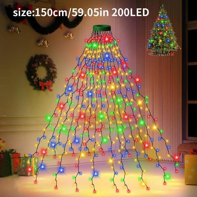8-Mode LED Christmas Tree Waterfall Lights with Remote Control Ideal for Christmas Tree Decoration and Hanging Lights,Christmas present,Christmas decorations,Decor