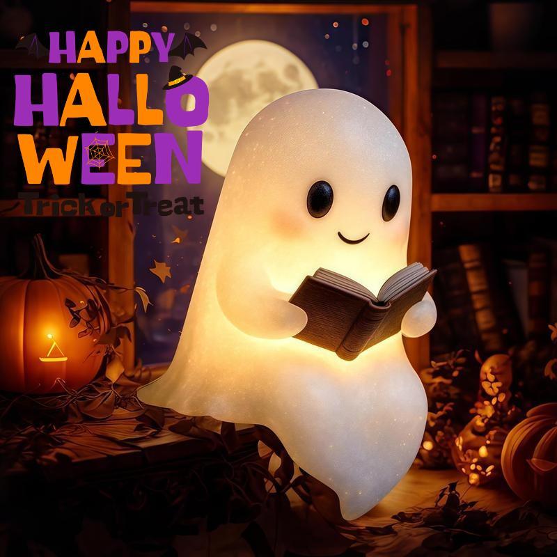 (1pc)Halloween Light Up Ghost Statue,Cute Ghost Reading Book Lamp, Night Light House Mantel Decor for Home, Perfect for Halloween Study Room,bedside lamp,lamps bedroom,nightlight
