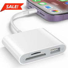 Load image into Gallery viewer, SD Card Reader OTG Adapter for IPhone, USB Socket, Memory Card Reader USB Cameras Adapter, Plug and Play Trail Game Camera SD Card Viewer Supports SD and TF Card Micro SD Card Adapter for IPad,SD Card
