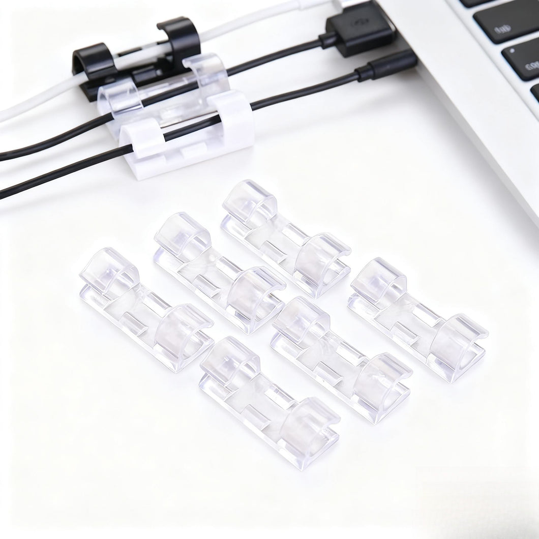 100 PCS Cable Clips - Self Adhesive Cable Management Clips Cable Wire Holder Plastic Organizer Cord Clips for Home Office Car Desktop PC TV Computer Cable Management (Transparent)