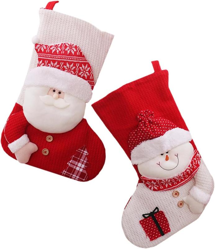 MAGICLULU 2Pcs Xmas Candy Bag Stocking Pendant and Knitted present Pouch for Christmas Tree Fireplace and Festive Decorations for Filling with Treats and Surprises