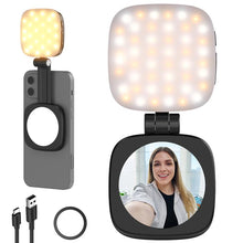 Load image into Gallery viewer, Magnetic Selfie Light Compatible with MagSafe iPhone, CRI95 700lx/0.3m Folding LED Phone Fill Ring Lighting with Stand/Mirror for Zoom Makeup Photography Recording Video Conference
