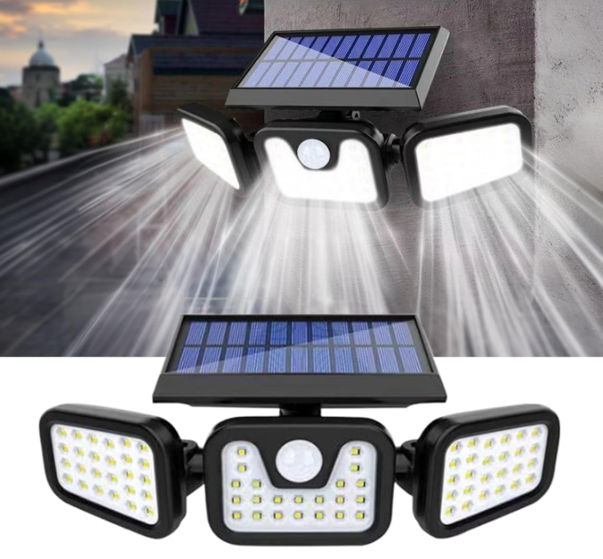 Solar Lights Outdoor, 3 Adjustable Heads Solar Security Lights Outdoor Motion Sensor, IP65 Waterproof Solar Powered Flood Ligh for Pathway Yard Garage Patio Porch