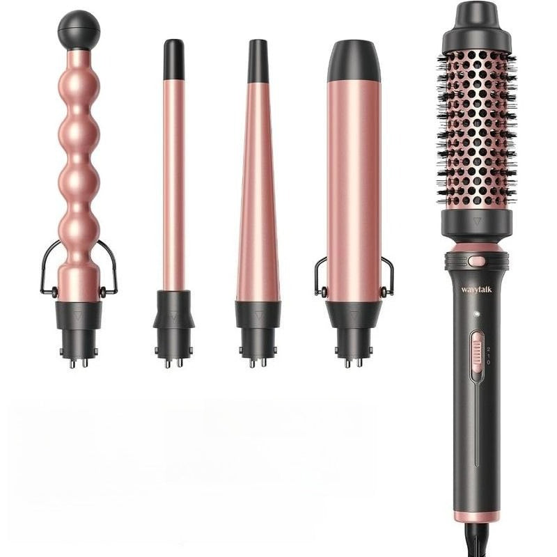 5 in 1 Curling Wand Set, Multi Hair Curler Set with Thermal Brush and 4 Interchangeable Ceramic Curling Tongs(13-32 mm), Instant Heat Up Curling Iron (Rose Gold)