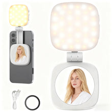 Load image into Gallery viewer, Magnetic Selfie Light Compatible with MagSafe iPhone, CRI95 700lx/0.3m Folding LED Phone Fill Ring Lighting with Stand/Mirror for Zoom Makeup Photography Recording Video Conference
