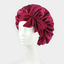 Load image into Gallery viewer, Silk Satin Bonnet for Sleeping – Double Layer Hair Bonnet with Adjustable Tie Band for Women, Protects Natural Curly Hair, Smooth Sleep Cap in Pink, Black, Blue &amp; Brown Elastic Haircare,Gift
