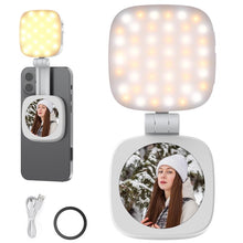 Load image into Gallery viewer, Magnetic Selfie Light Compatible with MagSafe iPhone, CRI95 700lx/0.3m Folding LED Phone Fill Ring Lighting with Stand/Mirror for Zoom Makeup Photography Recording Video Conference
