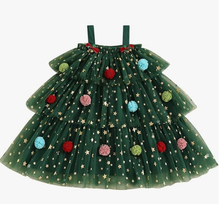 Load image into Gallery viewer, Toddler Girl Christmas Dress Star Sequin Layered Tulle Tutu Dress Pompom Embroidery Cake Smash Gift Photo Shoot Christmas Tree Costume
