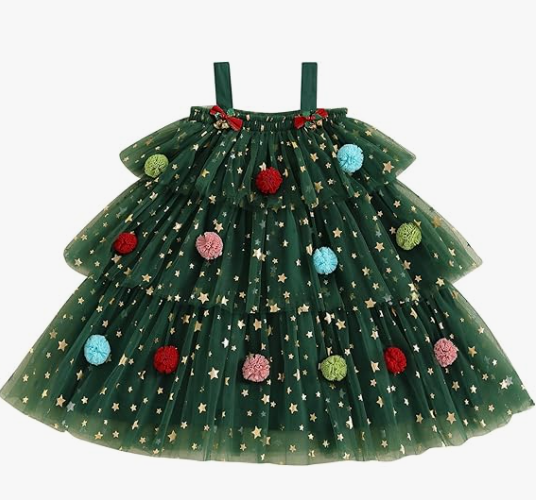 Toddler Girl Christmas Dress Star Sequin Layered Tulle Tutu Dress Pompom Embroidery Cake Smash Gift Photo Shoot Christmas Tree Costume